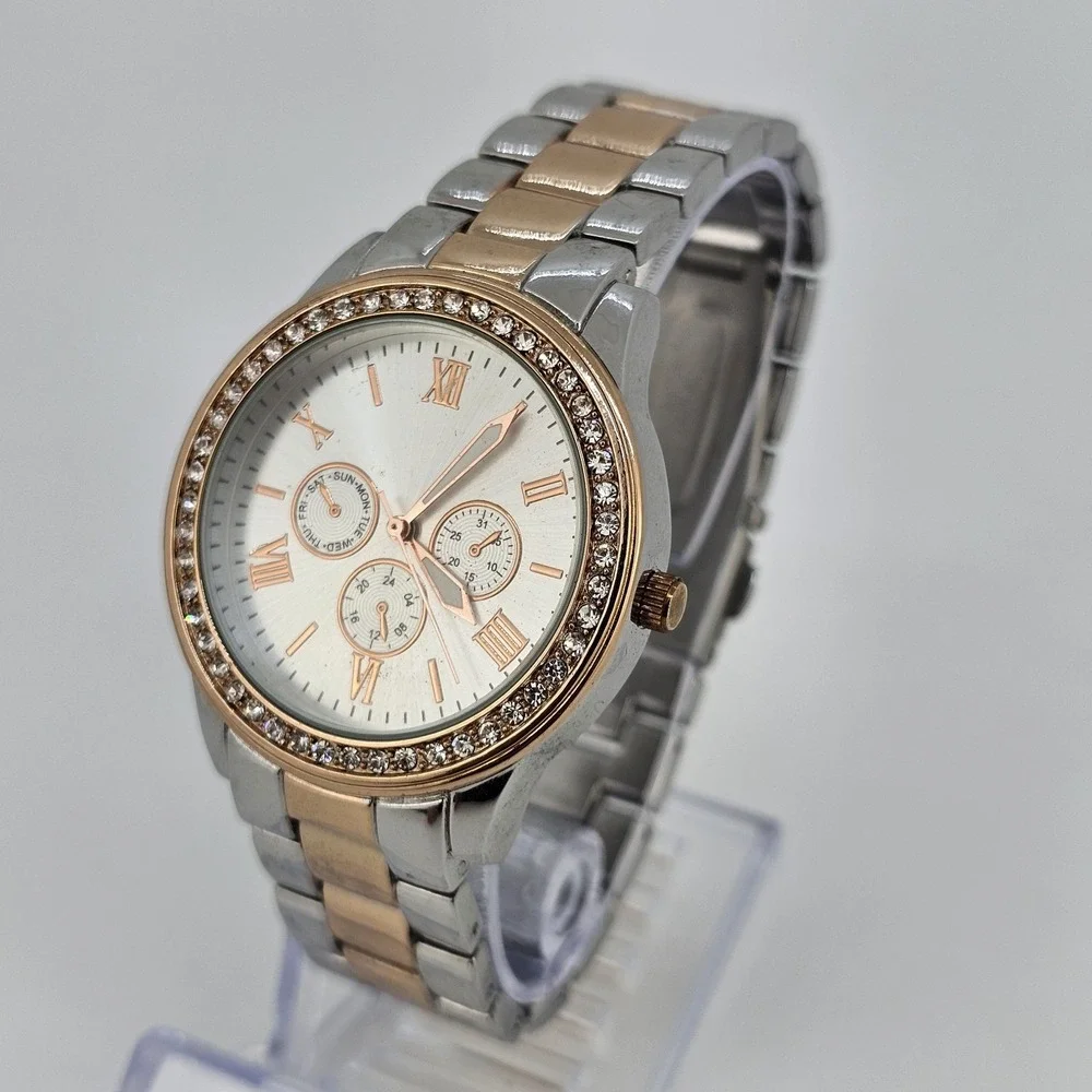 38MM Women's Watch Gray Dial Two Tone Bracelet Band 7